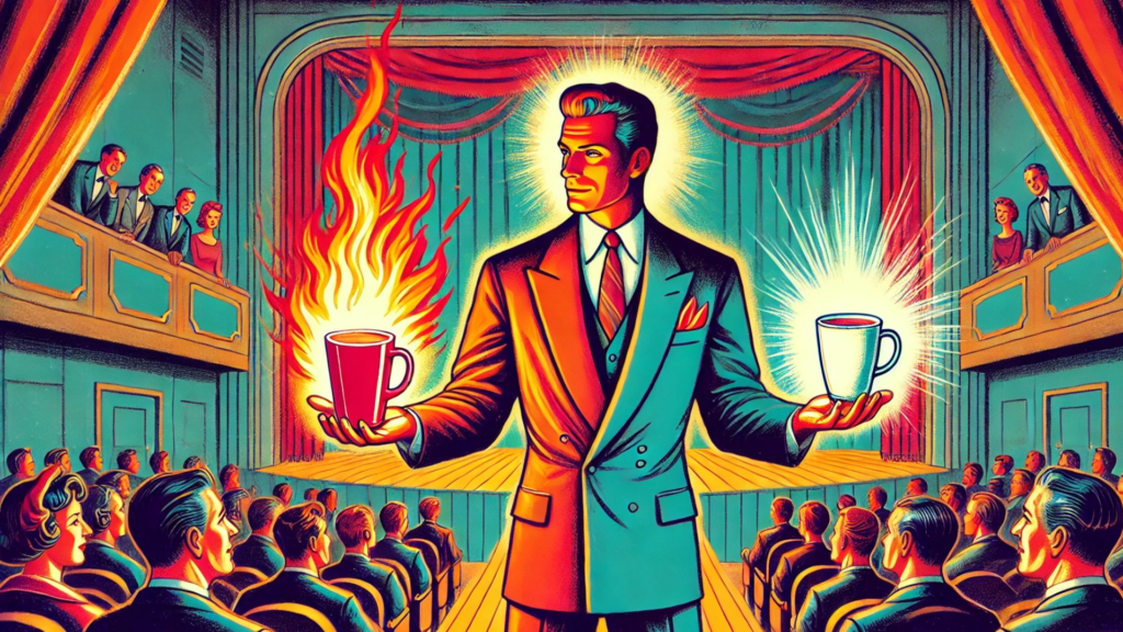 COFFEE GOD MAND HOLDING RED WHITE MUG